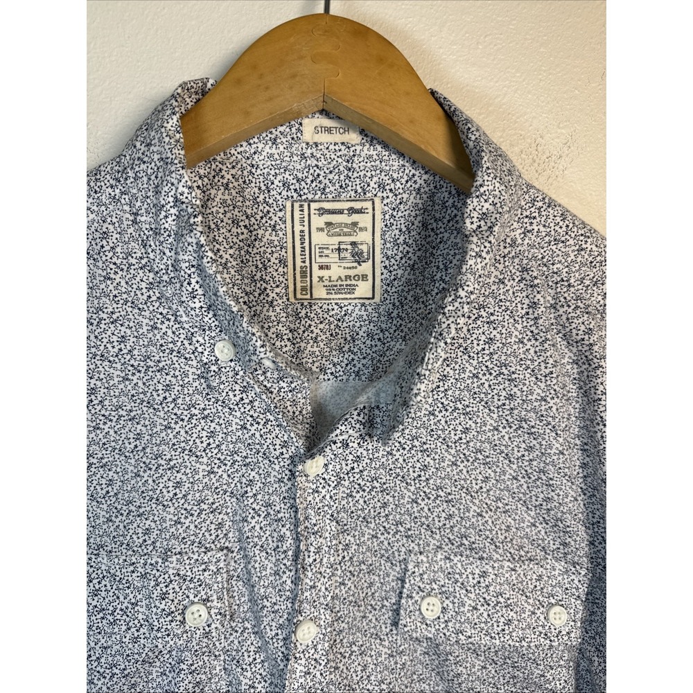 Colours Alexander Julian White Blue Shirt Micro Print Leaves Botanical Size XL - Picture 5 of 10